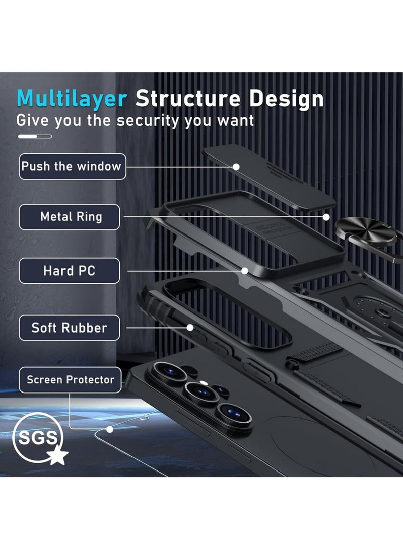 X-level Samsung Galaxy S26 Ultra Case with HD Tempered Glass Screen Protector, Slide Camera Cover, Built-in 360° Rotate Ring Kickstand, Shockproof Drop Proof Protection, Heavy Duty Shockproof Protective Case for Samsung Galaxy S26 Ultra 6.9 inch (Black, 1+1 Pack) - Image 4